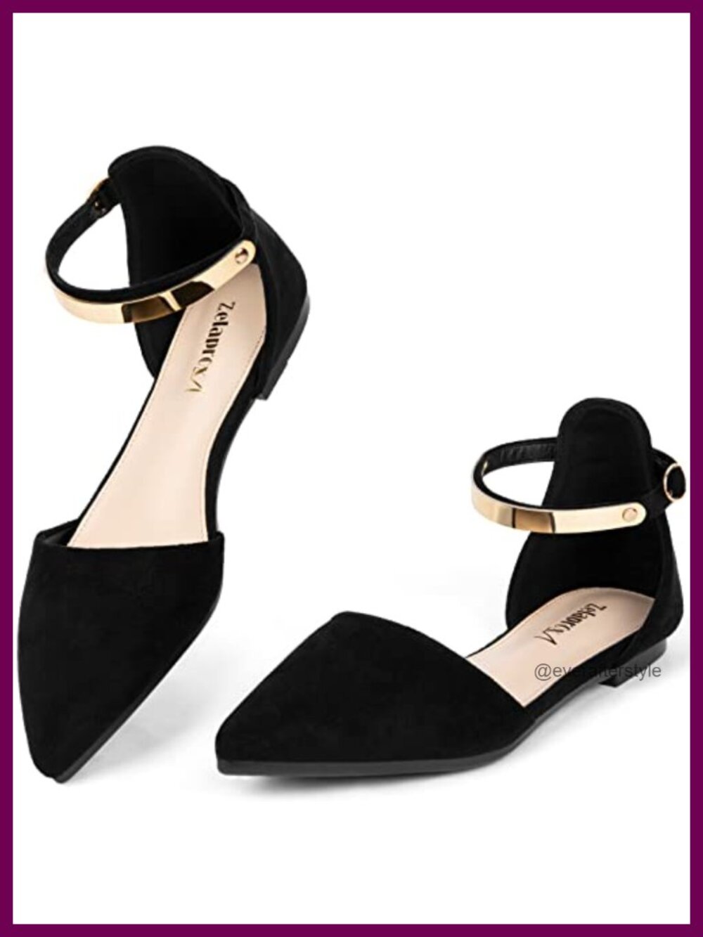 Pointed Toe Flats Faux Suede Ankle Strap Dressy Shoes